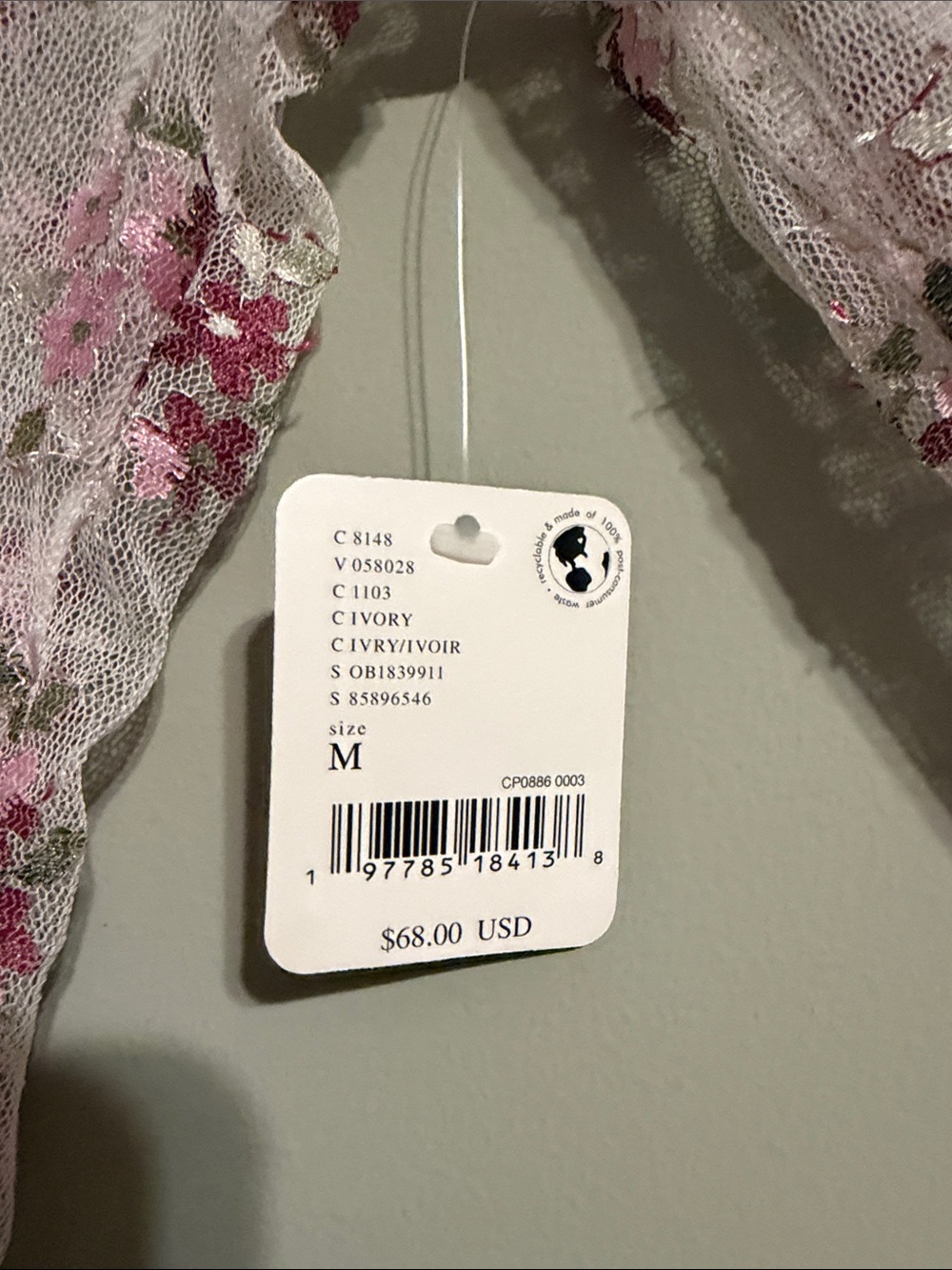Free People intimately ivory mesh floral top M - Picture 3 of 8